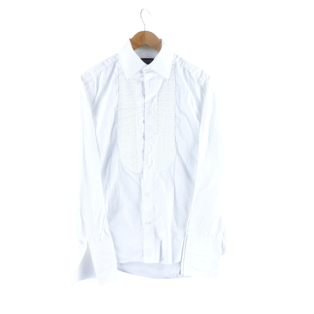 Louis Vuitton White Cotton Pleated Bib Tuxedo Shirt Regular Fit 38 HES9EW BRT